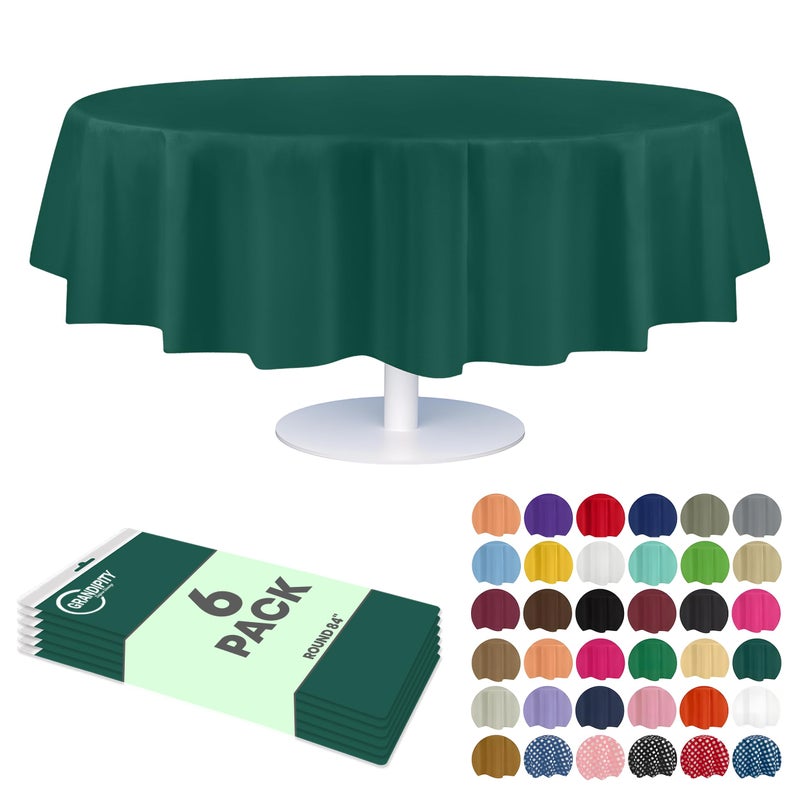 Grandipity Dark Green Plastic Table Cloth Disposable (6 Pk) 84in Round Tablecloth Premium Party Table Cloths Disposable - Perfect Table Cloth Round Cover for Any Table Up to 6 Feet - Image 1